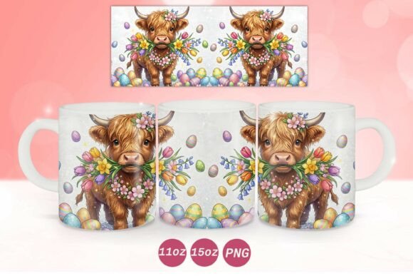 Download Easter Highland Cow Mug Wrap PNG - Highland cow mug Collection