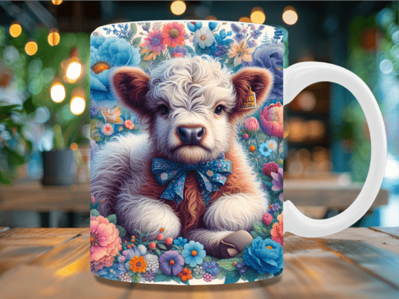 Download Pastel Floral Highland Cow Mug Wrap - Highland cow mug Collection