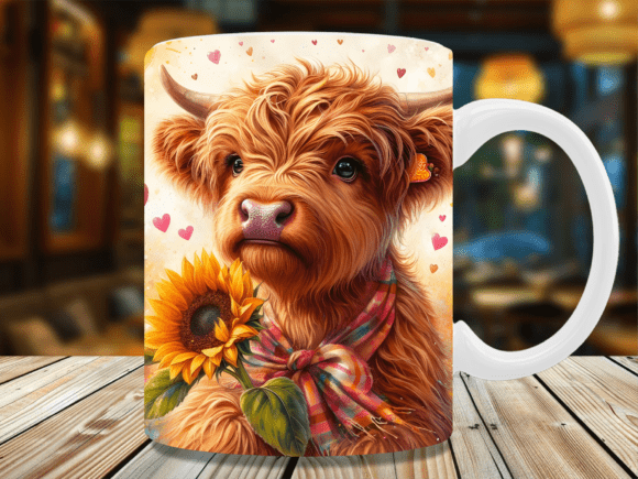 Download Love Heart Highland Cow Mug Wrap - Highland cow mug Collection