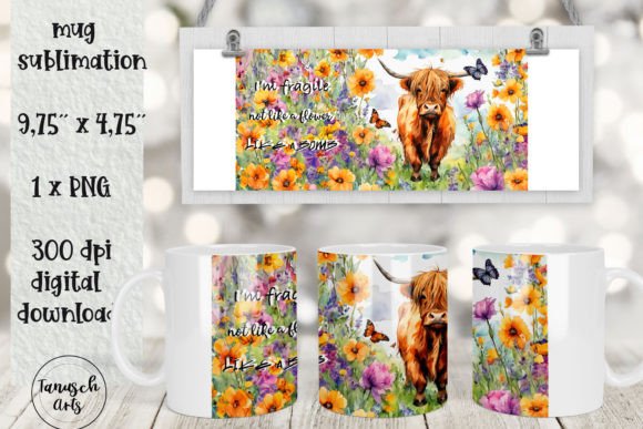 Download Funny Floral Highland Cow Mug Wrap PNG - Highland cow mug Collection