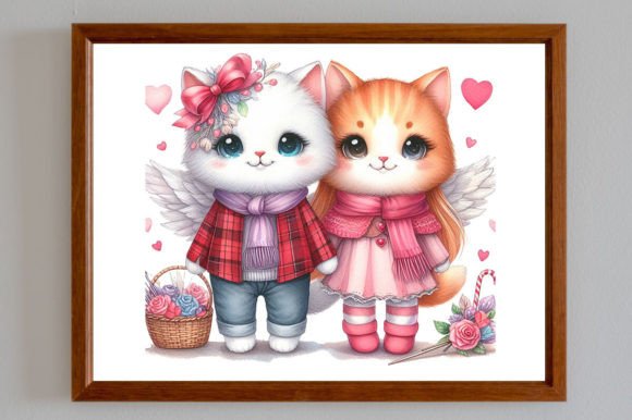 Download Best Watercolor Design of Cat Couple - Design Collection