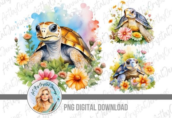 Download Watercolor Floral Turtle PNG Design - Design Collection