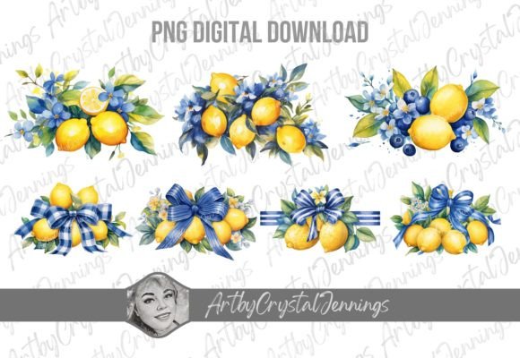 Download Blue Floral Lemon Watercolor Design PNG - Design Collection