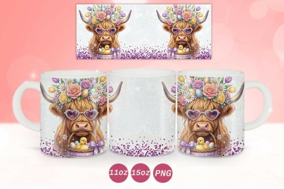 Download Easter Highland Cow Mug Wrap PNG - Highland cow mug Collection