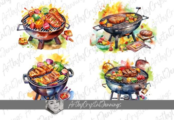 Download Colorful BBQ Grill Watercolor Design PNG - Design Collection