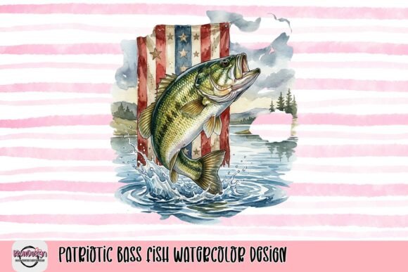 Download Patriotic Bass Fish Watercolor Design - Design Collection