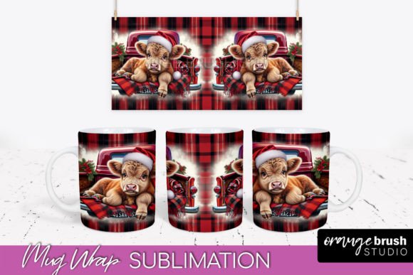 Download Christmas Highland Cow Mug Wrap PNG - Highland cow mug Collection