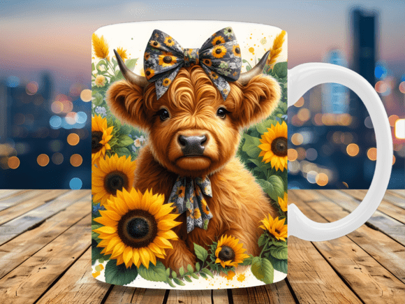 Download Sunflower Highland Cow Mug Wrap - Highland cow mug Collection