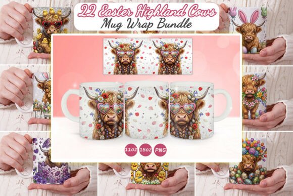 Download Easter Highland Cow Mug Wrap PNG Bundle - Highland cow mug Collection