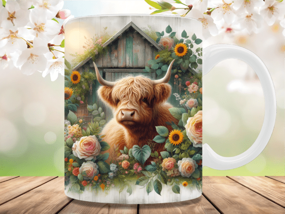 Download Floral Farmhouse Highland Cow Mug Wrap - Highland cow mug Collection