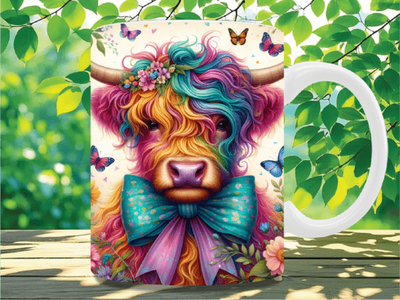 Download Colorful Rainbow Highland Cow Mug Wrap - Highland cow mug Collection