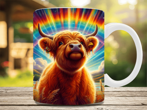 Download Rainbow Highland Cow Mug Wrap - Highland cow mug Collection