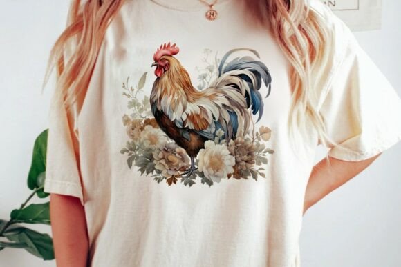 Download Rooster Floral Watercolor Design Png - Design Collection