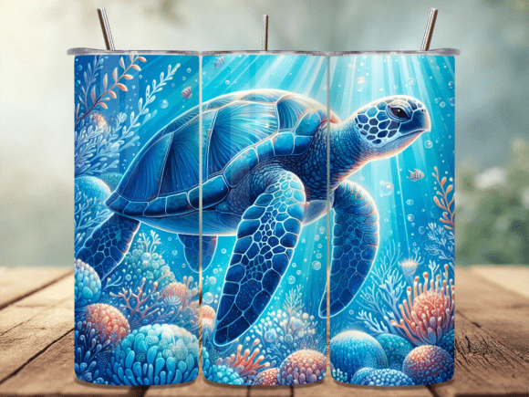 Download Blue Sea Turtle Ocean Coral Tumbler Wrap - Blue sea turtle Collection